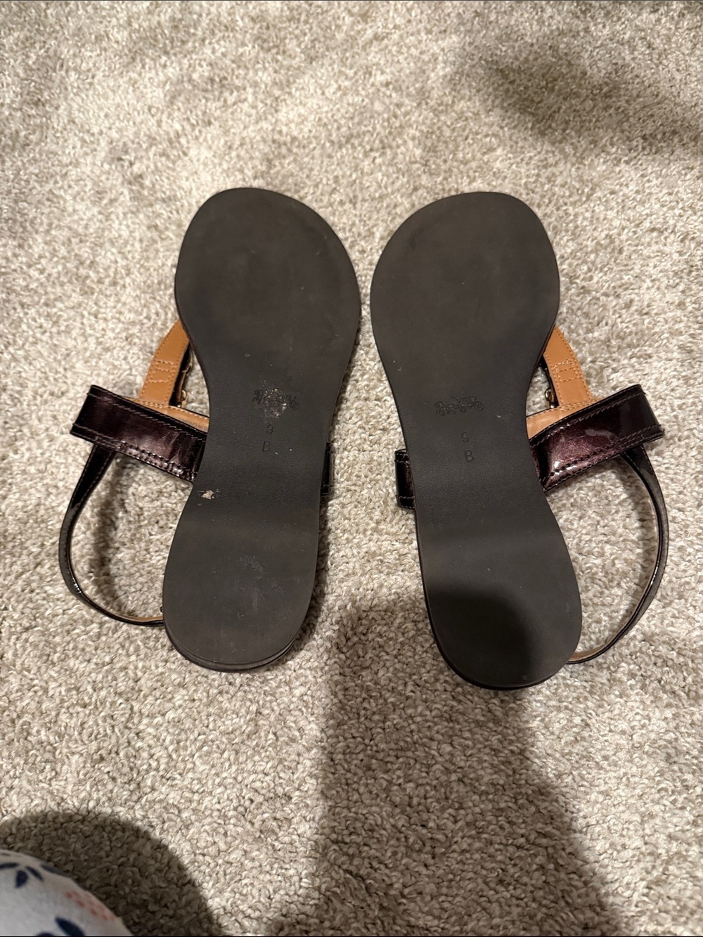 Coach Dark Brown Leather T-Strap Sandals with Gold Buckles - Picture 5 of 5